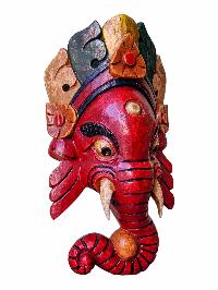 [ganesh Mask], Handmade Wooden Mask, Wall Hanging, [painted], Poplar Wood