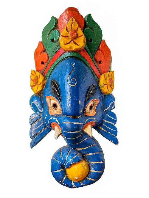[ganesh Mask], Handmade Wooden Mask, Wall Hanging, [painted], Poplar Wood