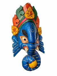 [ganesh Mask], Handmade Wooden Mask, Wall Hanging, [painted], Poplar Wood