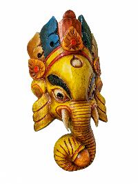 [ganesh Mask], Handmade Wooden Mask, Wall Hanging, [painted], Poplar Wood
