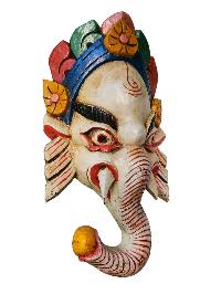 [ganesh Mask], Handmade Wooden Mask, Wall Hanging, [painted], Poplar Wood