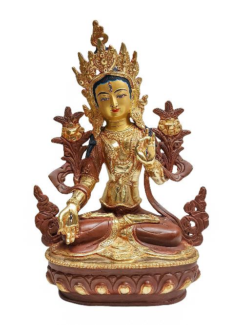 [white Tara], Buddhist Handmade Statue, [face Painted] And [partly Gold Plated]