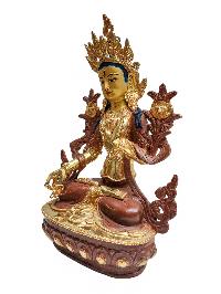 [white Tara], Buddhist Handmade Statue, [face Painted] And [partly Gold Plated]