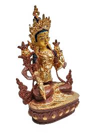 [white Tara], Buddhist Handmade Statue, [face Painted] And [partly Gold Plated]