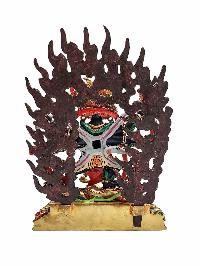 [mahakala Black], Buddhist Handmade Statue, [face Painted], [natural Color Finishing] And [partly Gold Plated