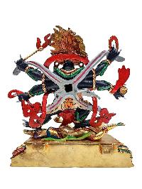 [mahakala Black], Buddhist Handmade Statue, [face Painted], [natural Color Finishing] And [partly Gold Plated