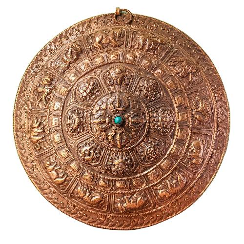 Buddhist Metal Wall Hanging, Tibetan Calendar, Copper Handmade High Qualilty With Ashtamangal