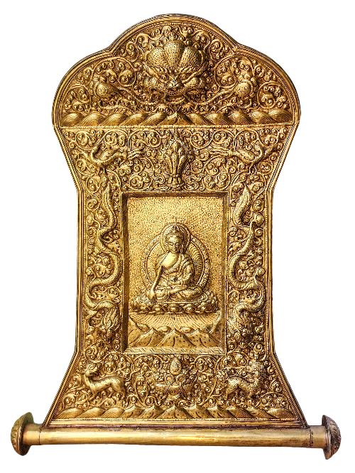 [shakyamuni Buddha] Metal Wall Hanging, Gold Plated, High Quality, With Cheppu On Top