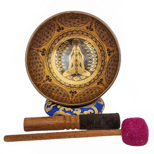 Singing Bowl, Buddhist Hand Beaten, With Fine Etching Carving, [select Accessories]