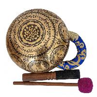 Singing Bowl, Buddhist Hand Beaten, With Fine Etching Carving, [select Accessories]