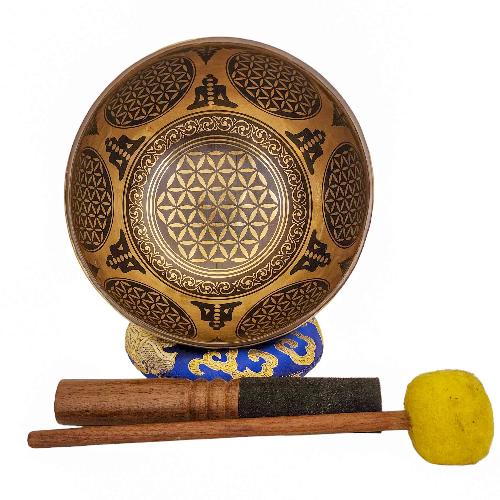 Singing Bowl, Buddhist Hand Beaten, With Fine Etching Carving, [select Accessories]