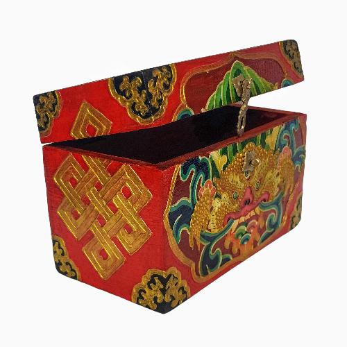 Tibetan Ritual Wooden Box, [carved] And Painted