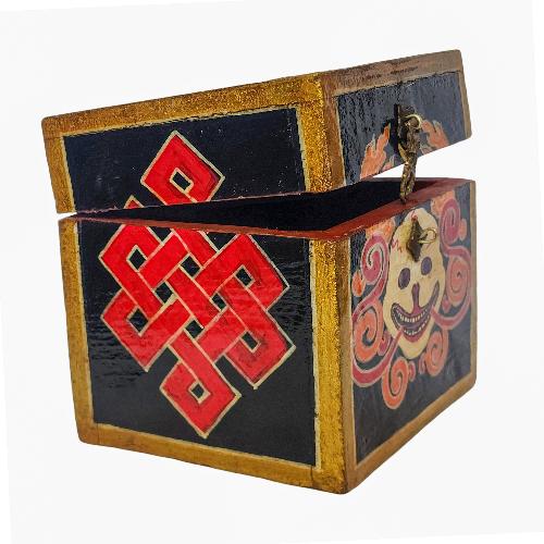 Tibetan Ritual Wooden Box, [carved] And Painted