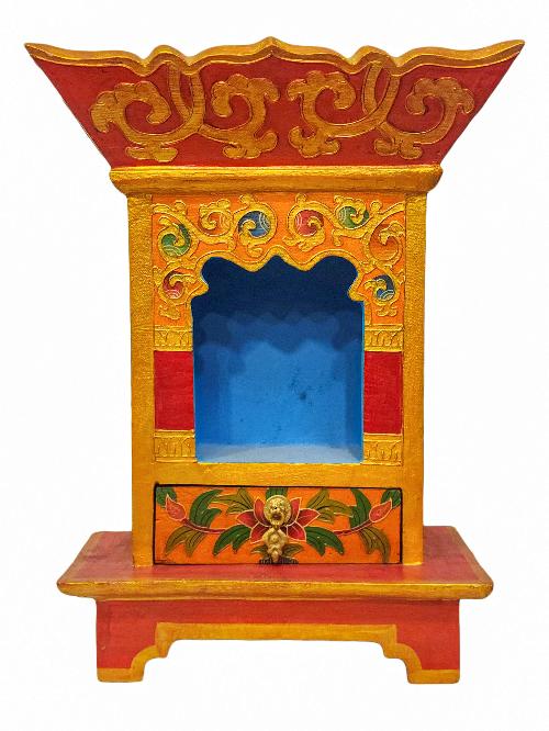 Tibetan Ritual Wooden Altar, Traditional Color Painted