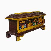 Tibetan Ritual Wooden Incense Burner, Traditional Color Painted