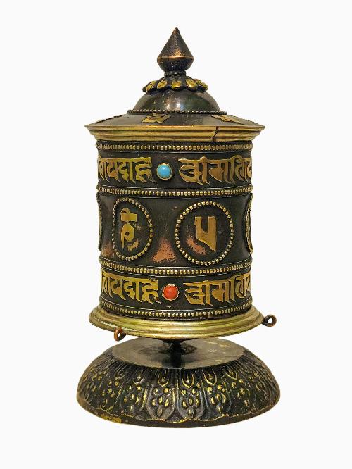 Table Top Prayer Wheel, Buddhist Handmade Prayer Wheel, [mantra Inside], [stone Setting]