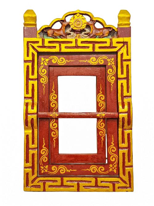 Tibetan Ritual Wooden Book Shelf, Traditional Color Painted