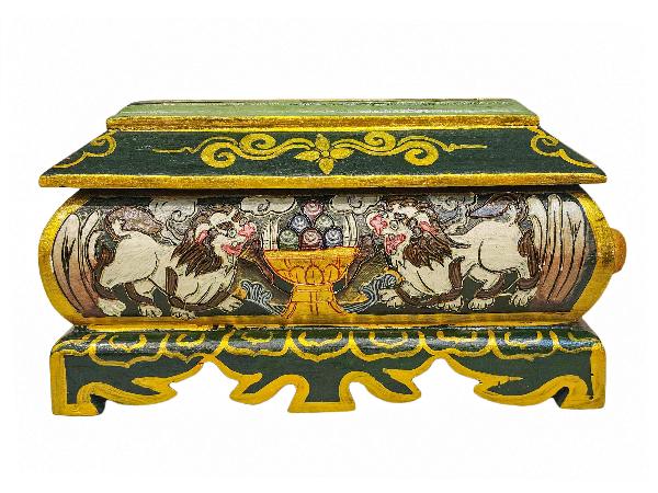 Tibetan Ritual Wooden Incense Burner, [carved] And Traditional Color Painted