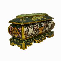 Tibetan Ritual Wooden Incense Burner, [carved] And Traditional Color Painted