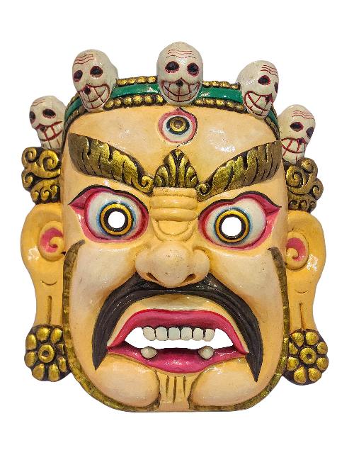 [bhairab], Handmade Wooden Mask, Wall Hanging, [painted], Poplar Wood