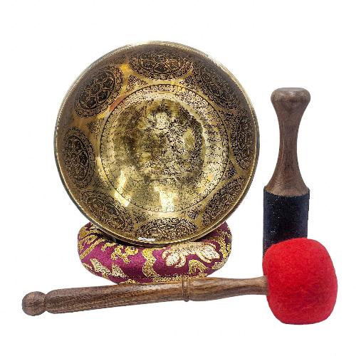 Singing Bowl, Buddhist Hand Beaten, With [manjushree] Carved Inside, [select Accessories]