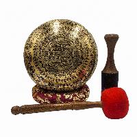 Singing Bowl, Buddhist Hand Beaten, With [manjushree] Carved Inside, [select Accessories]