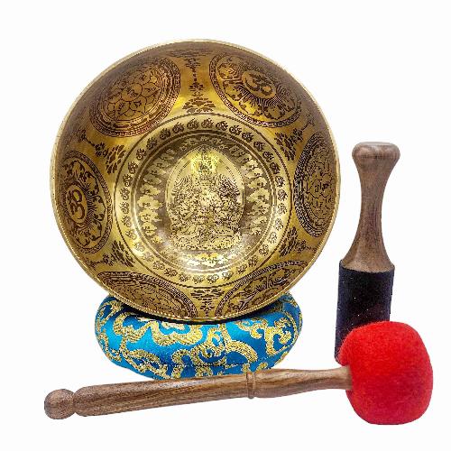 Singing Bowl, Buddhist Hand Beaten, With [avalokitesvara] Carved Inside, [select Accessories]