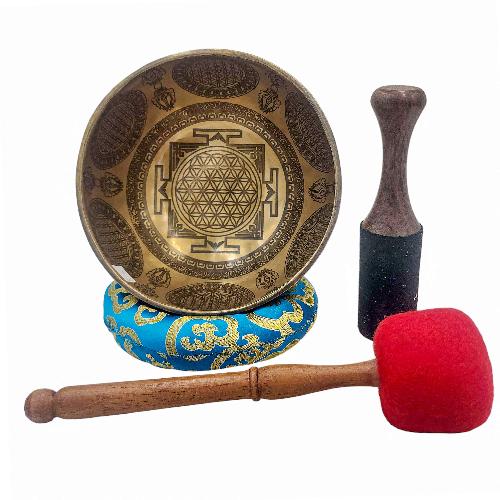 Singing Bowl, Buddhist Hand Beaten, With [mandala] Carved Inside, [select Accessories]