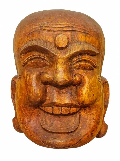 [laughing Buddha], Handmade Wooden Mask, Wall Hanging, [painted], Poplar Wood