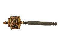 Hand Held Prayer Wheel, Buddhist Handmade Prayer Wheel With Mantra And Ashtamangala Carved