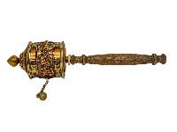 Hand Held Prayer Wheel, Buddhist Handmade Prayer Wheel With Mantra And Ashtamangala Carved