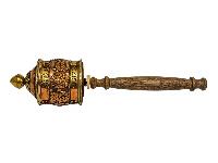 Hand Held Prayer Wheel, Buddhist Handmade Prayer Wheel With Mantra And Ashtamangala Carved