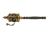 Hand Held Prayer Wheel, Buddhist Handmade Prayer Wheel With Mantra And Ashtamangala Carved