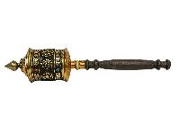 Hand Held Prayer Wheel, Buddhist Handmade Prayer Wheel With Mantra And Ashtamangala Carved