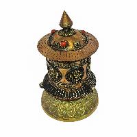 Table Top Prayer Wheel, Buddhist Handmade Prayer Wheel With Carved Mantra, Ashtamangala