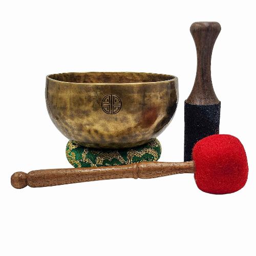 [full Moon Bowl], Buddhist Hand Beaten, Moon Carved, Antique Finishing