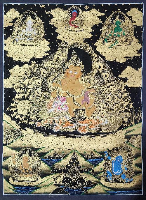Jambhala: Namtose Thangka, Buddhist Traditional Painting, Hand Painted