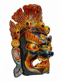 [fire Bhairava], Handmade Wooden Mask, Wall Hanging, [painted], Poplar Wood