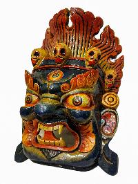 [fire Bhairava], Handmade Wooden Mask, Wall Hanging, [painted], Poplar Wood