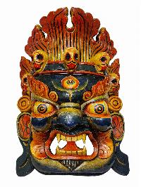 [fire Bhairava], Handmade Wooden Mask, Wall Hanging, [painted], Poplar Wood