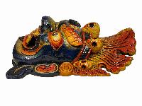 [fire Bhairava], Handmade Wooden Mask, Wall Hanging, [painted], Poplar Wood