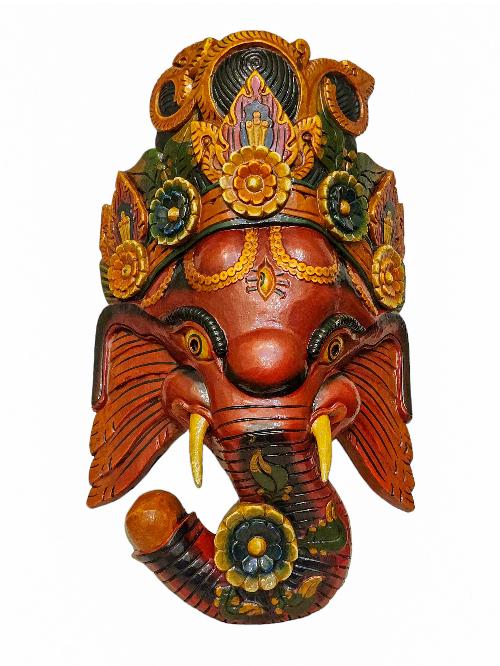 [ganesh], Handmade Wooden Mask, Wall Hanging, [painted], Poplar Wood