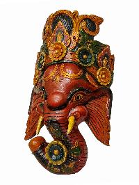[ganesh], Handmade Wooden Mask, Wall Hanging, [painted], Poplar Wood