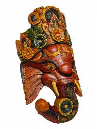 [ganesh], Handmade Wooden Mask, Wall Hanging, [painted], Poplar Wood