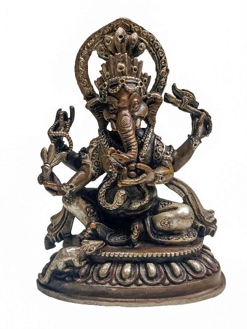 [ganesh], Buddhist Miniature Statue, [silver And Chocolate Oxidized]