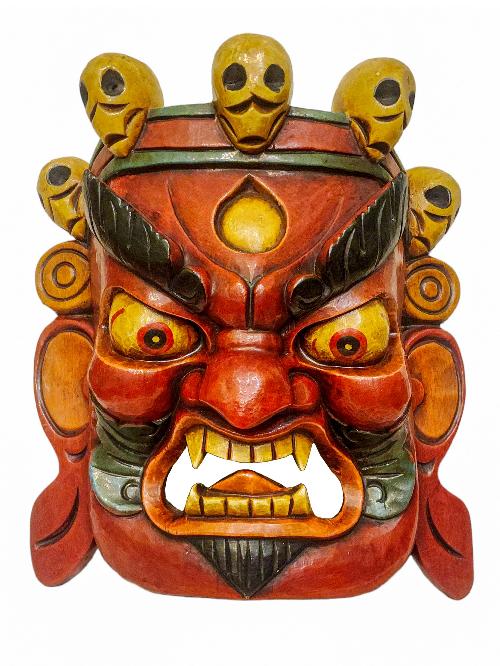 [bhairav], Handmade Wooden Mask, Wall Hanging, [painted], Poplar Wood, Mahakala Two Arms