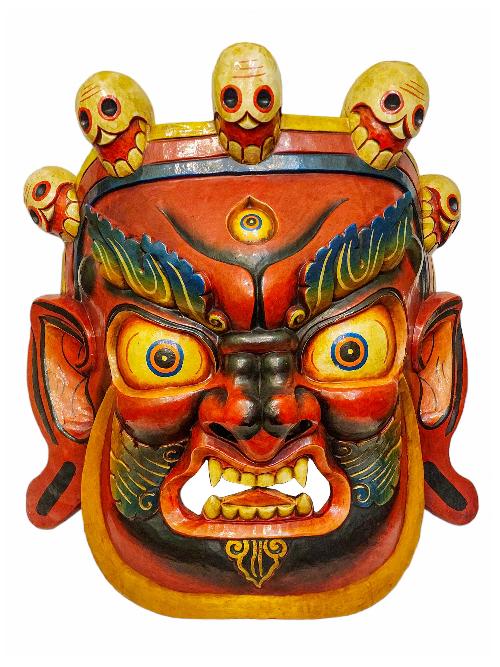 [bhairav], Handmade Wooden Mask, Wall Hanging, [painted], Poplar Wood, Mahakala Two Arms