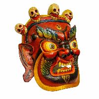 [bhairav], Handmade Wooden Mask, Wall Hanging, [painted], Poplar Wood, Mahakala Two Arms