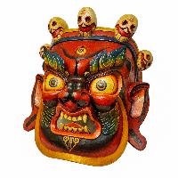 [bhairav], Handmade Wooden Mask, Wall Hanging, [painted], Poplar Wood, Mahakala Two Arms