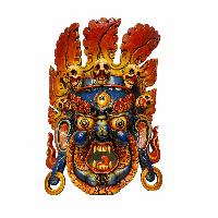 [fire Bhairav], Handmade Wooden Mask, Wall Hanging, [painted], Poplar Wood, Mahakala Two Arms